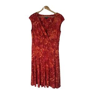 Lauren Ralph Lauren Women’s Red Pink Floral V-Neck Below Knee Dress SZ 14